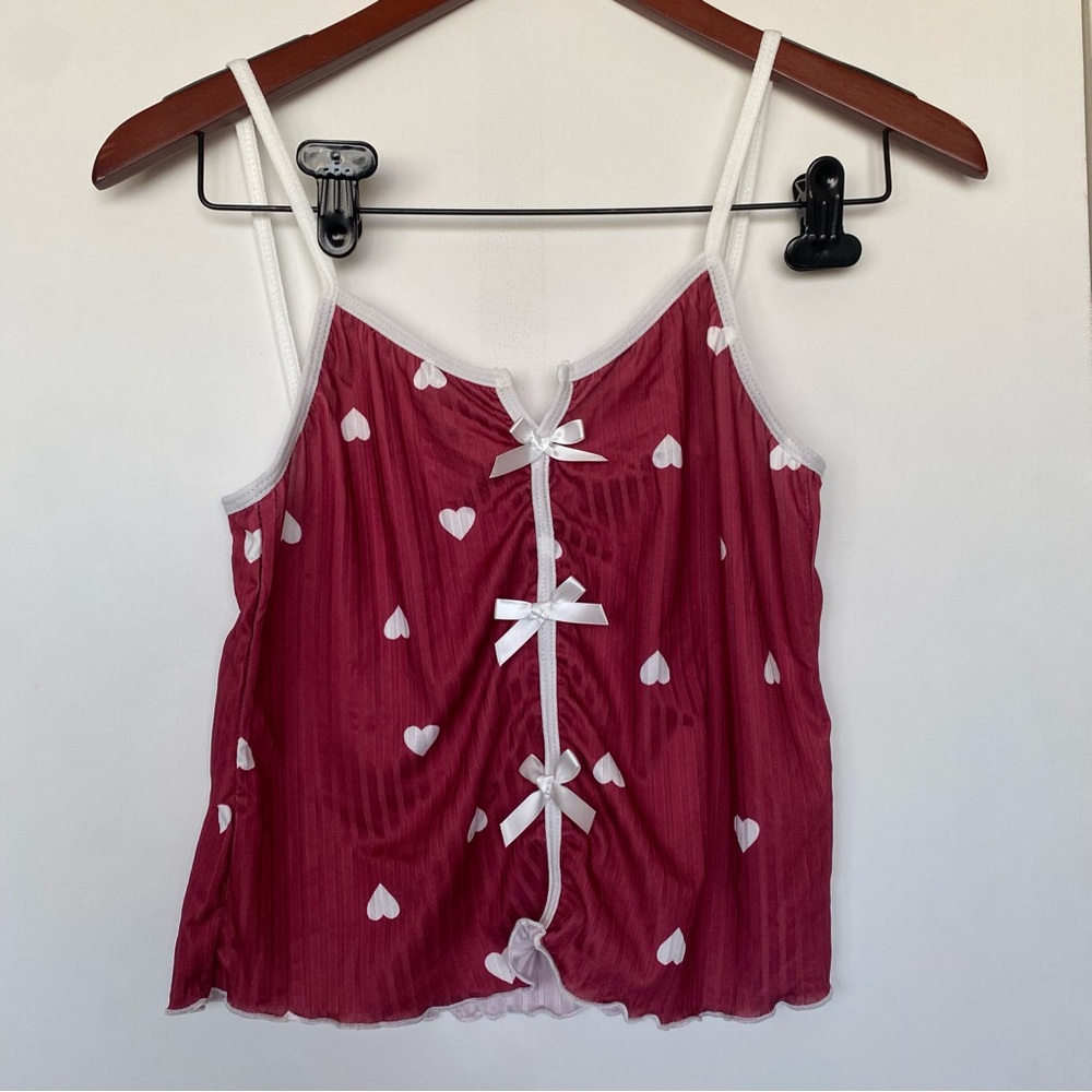 Generic - Red W White Hearts & Bows Summer  Lightweight PJ Shirt - Size XL